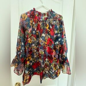 Alice + Olivia Floral Tunic Top Blouse Size Large